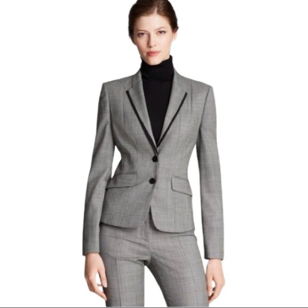 Hugo Boss Julieta Stretch Wool Gray Plaid Two-Button Blazer Jacket 4 Preppy